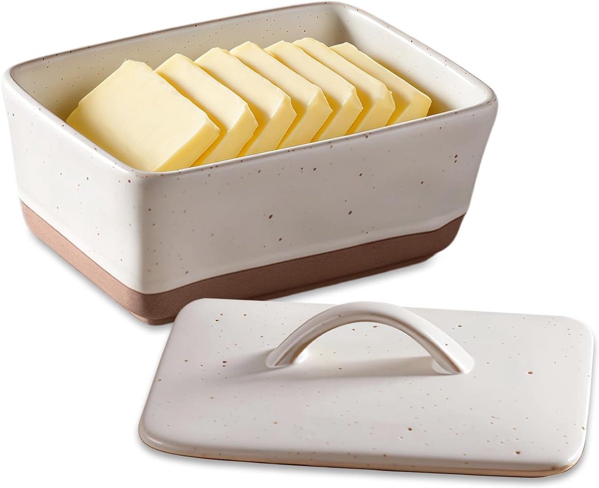 botervloot, botervloot van keramiek met deksel houdt boter vers en smeerbaar van klassiek vintage porselein voor alle gangbare boters - wit