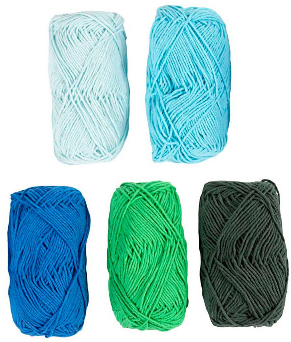 Creativ Company katoengaren blauw groen harmonie 5x20g haak brei set.