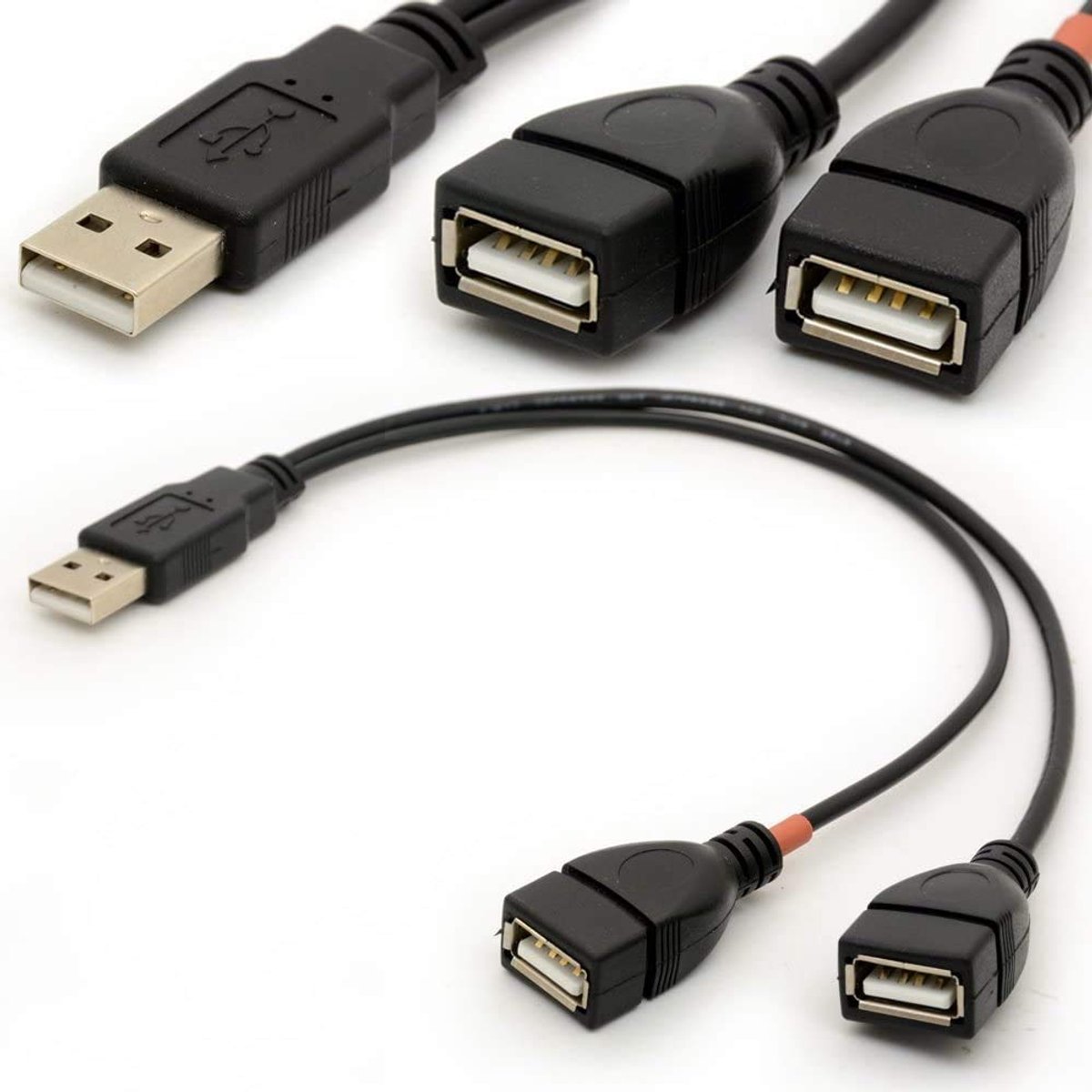 USB Cable, Y Distributor, USB 2.0, Energy Boost, Hub Adapter, 1 Female, 2 Male Data Charger, Cable Extension, 30 cm - ShopVlot