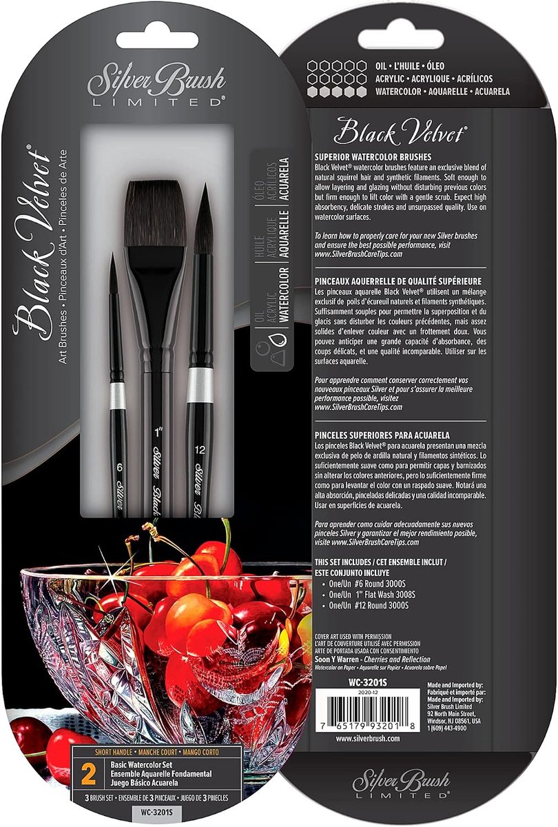 Silver Brush Limited WC-3201S Black Velvet - 3-Piece Basic Set Watercolor Brushes - ShopVlot