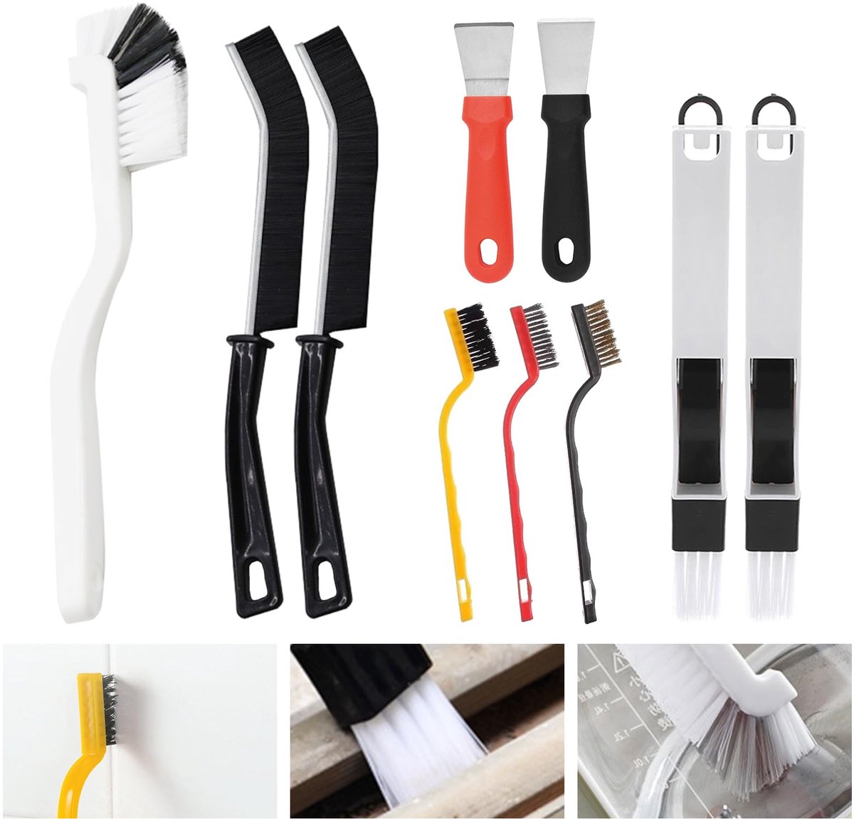 10 stuks harde haren, spletreinigingsborstel, voegenborstel, badkamer, V-vorm, voegenreinigingsborstel, hoekreinigingsborstel, reinigingsborstel voor keuken, ramen, hoeken