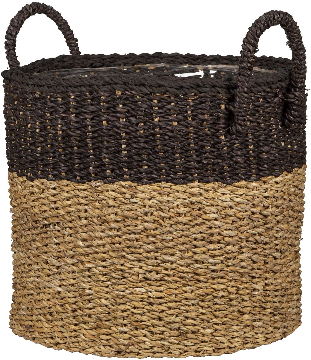 Seegras 33, mandmand/mand-plantenbak/mandpot met handgrepen van zeegras, kleur: groef bruin, diameter 35 cm, 31 cm hoog, 26,9 l vol.