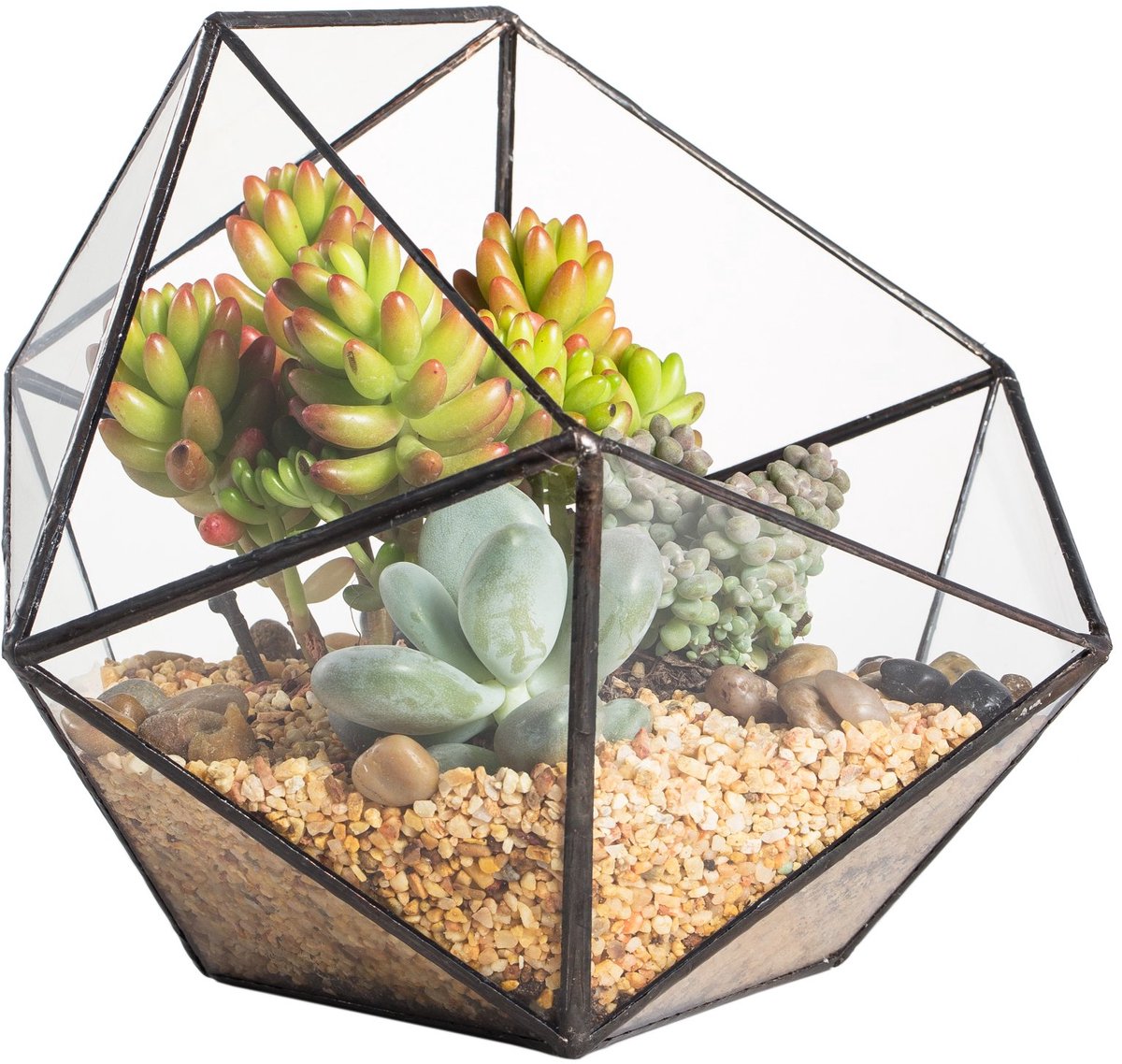 Handgemaakte bloempot, gemoetrisch glazen sterrarium, driehoekig, in de vorm van een halve bal, voor balkon, tafeldecoratie, miniatuur bonsai, bloempot voor vetplanten (zonder planten)
