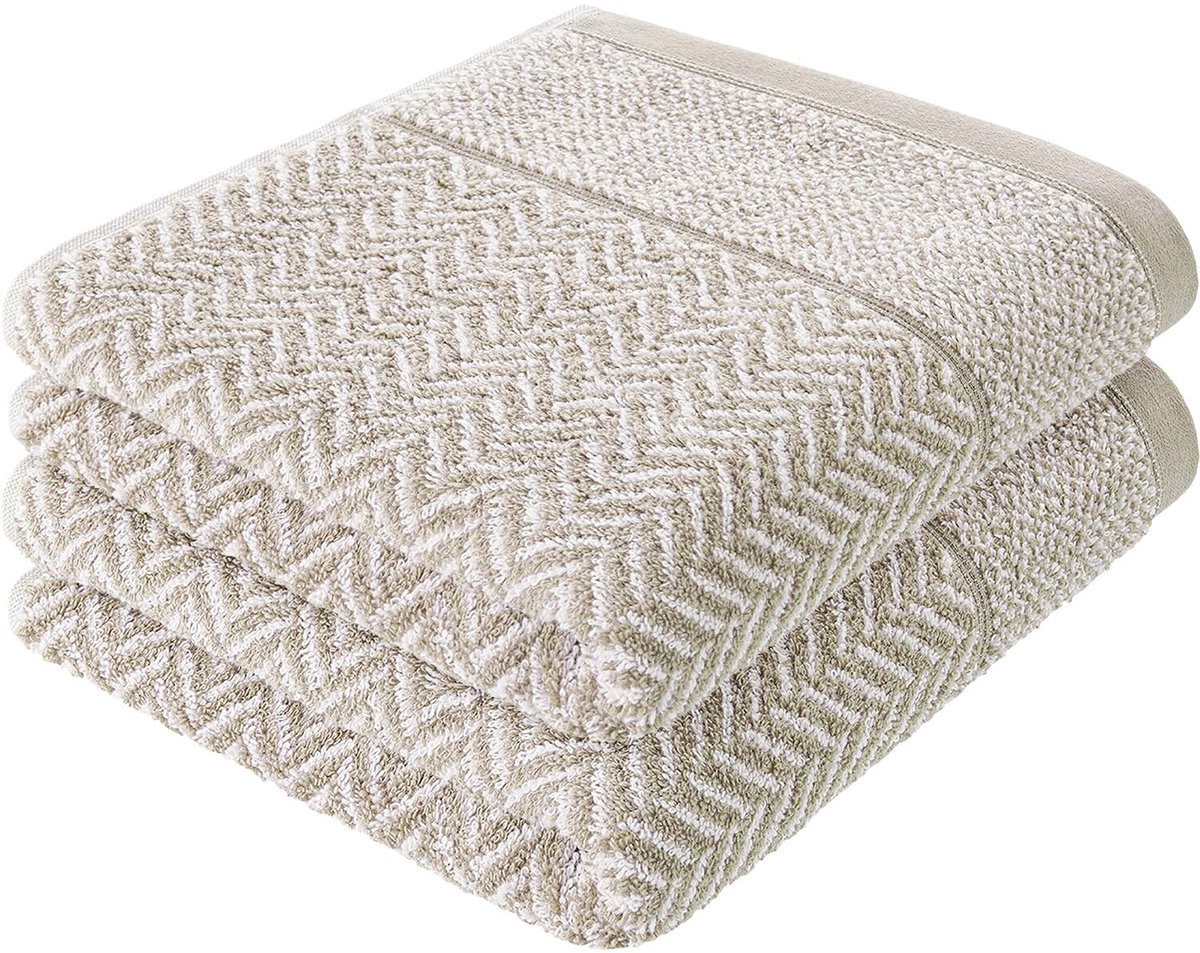 herzbach home Douchehanddoek set van 2 100% katoen 70x140 cm patroon, zandgrijs