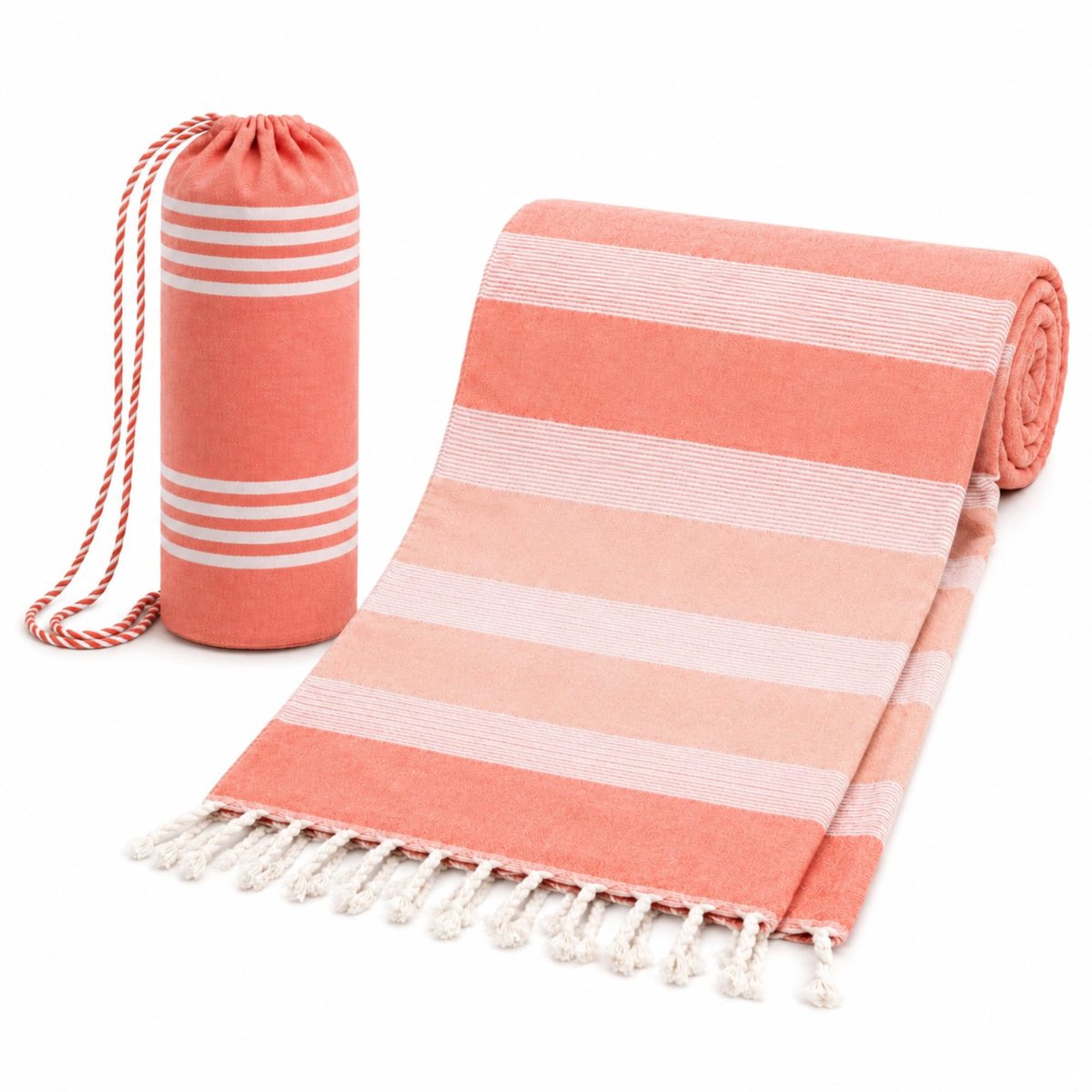 strandhanddoek met tas - Pareo Fouta strepen en franjes
