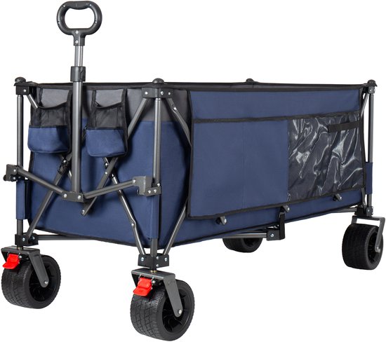 Blauwe opvouwbare handwagen, gepatenteerd 4-weg direct opbouw, 300L laadruimte, 250kg draagvermogen, verlengd 130cm, extra breed, 17x10cm all-terrain wielen. — afbeelding 4