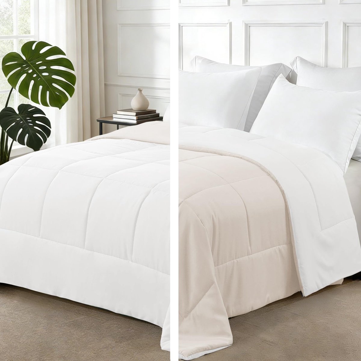 Mezcla 7,5 TOG Kingsize Dekbed Alle Seizoenen - Ultrazacht Omkeerbaar, Lichtgewicht Donzen Alternatief, 230 x 220 cm Beige/Wit