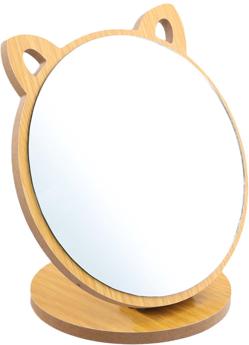 Spiegel, make-upspiegel, bureaublad, spiegel houten frame, houten staande spiegel, opvouwbare spiegel, kaptafel, make-upspiegel, draagbare make-upspiegel, creatieve kattenoorvorm, voor