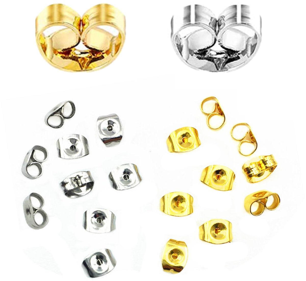 100 stuks oorbelvlinders, roestvrijstalen oorbelruggen, zilveren oorbelruggen, voor zware goud- en zilverkleurige oorbellen, sieraden maken, doe-het-zelf oorbellen