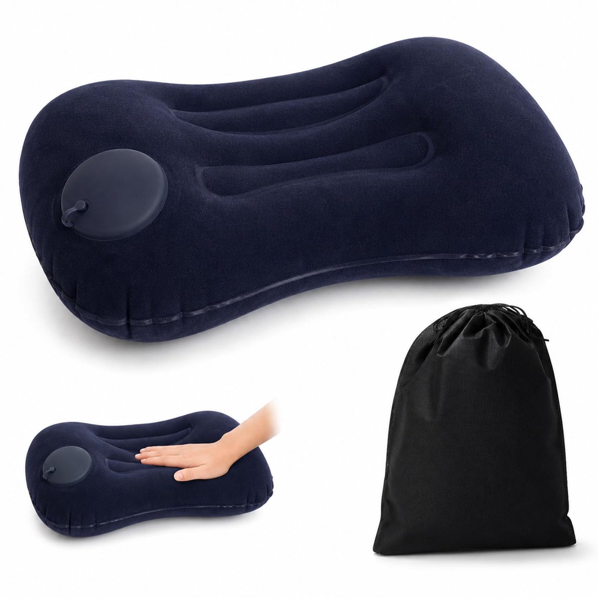 Opblaasbaar kussen, ultralicht, voor rugzak, strand en campingaccessoires, ergonomisch reiskussen, compact, strandaccessoires, camping, ideaal voor opblaasbaar bed en slaapzak (marineblauw)