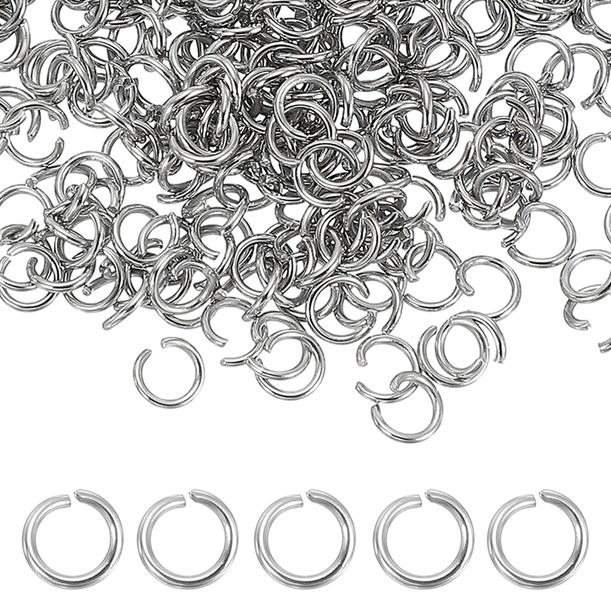 Springringen, 5 mm roestvrijstalen splijt-O-ringen, 0,8 mm dikke verbindingsring voor armband, halsketting, hanger, sieraden, sleutelhanger, doe-het-zelf knutselen, zilver