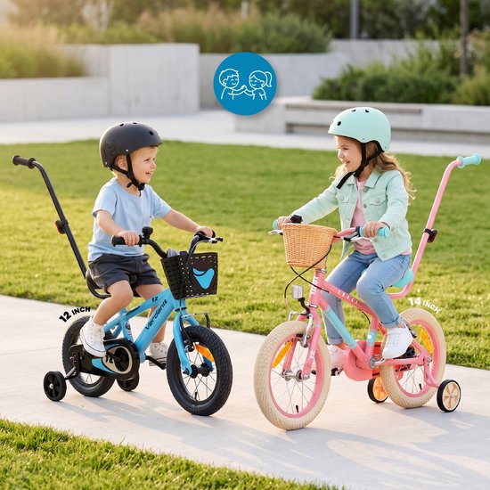 SUN BABY Verdant Bike Kinderfiets voor jongens 12 inch, leeftijd 3 tot 6 jaar, met zijwieltjes, duwstang, handrem (Blauw, 12 inch) van Sun Baby — afbeelding 3