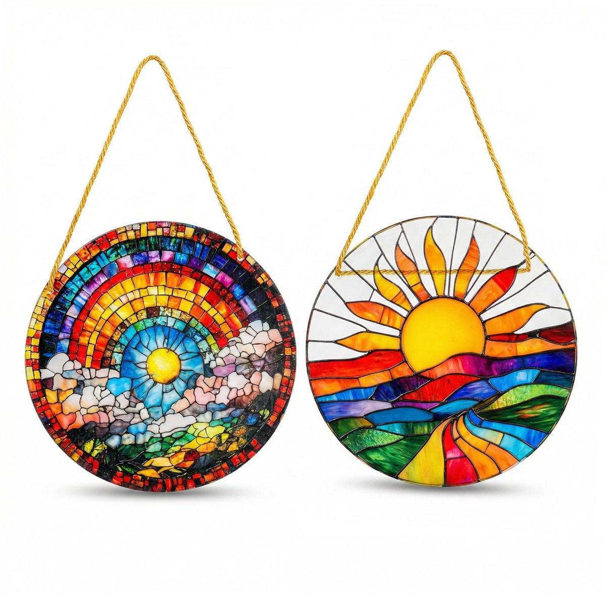 Zonnevangers voor het ophangen van ramen, Boheemse wanddecoratie, kleurrijke acrylschijf, zon, glaseffect voor tuin, balkon, wooncultuur, 2 stuks