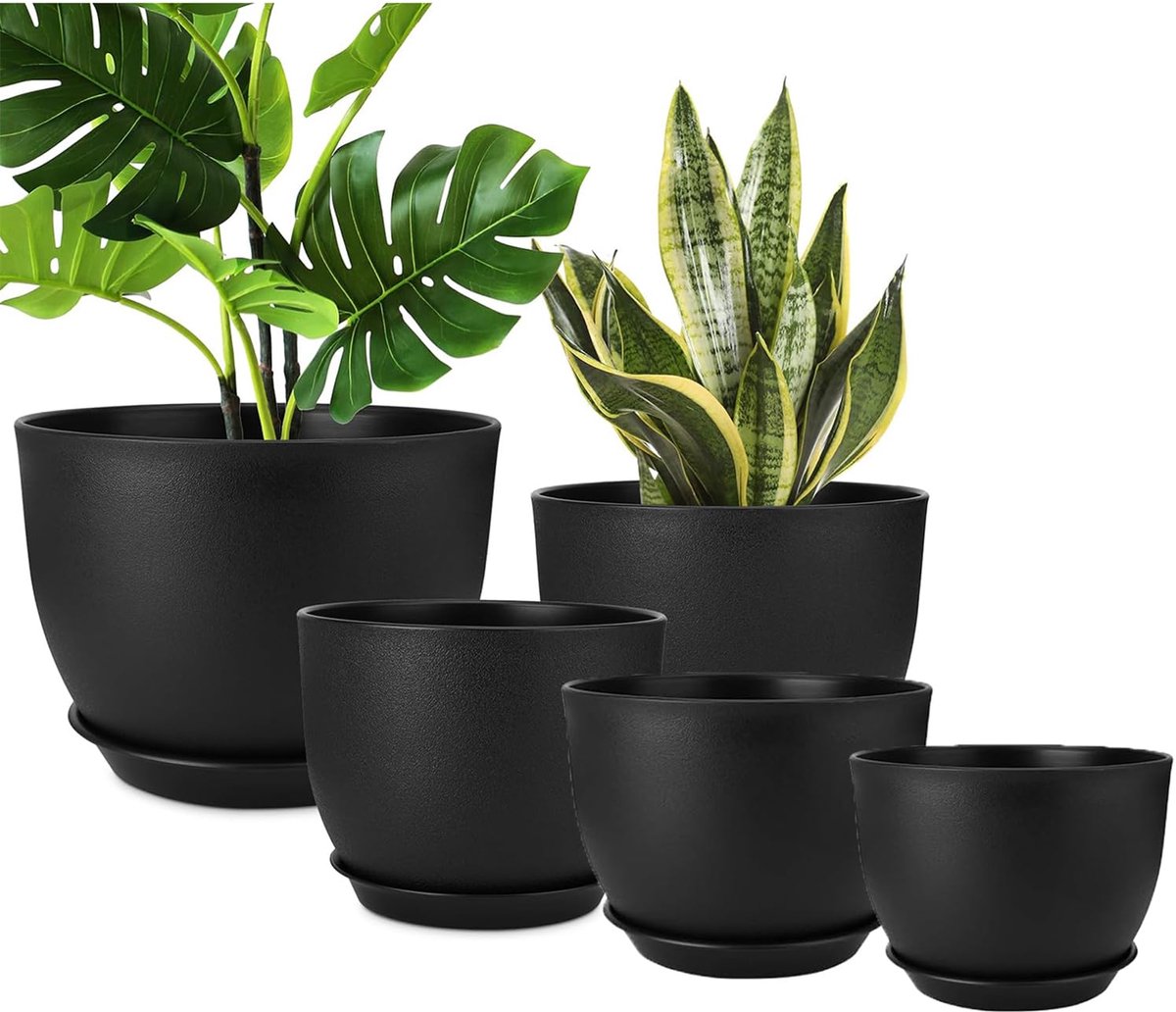 Kunststof plantenpotten - Moderne bloempotten - Planten verzorgen - Met drainagegaten - 5 stuks - Zwart