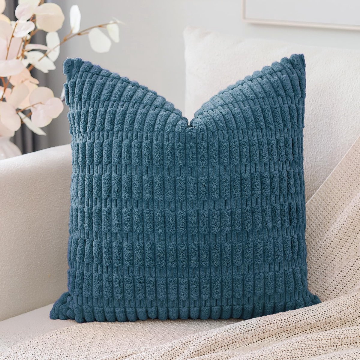 Decoratieve Kussenhoes - Boho Sierkussen - Bank Decoreren - Zachte Corduroy Stof - 50 x 50 cm - Groenblauw