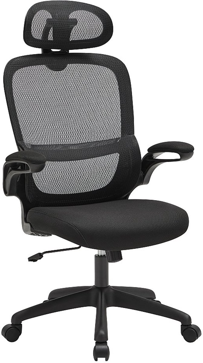 Vente-unique Ergonomische bureaustoel met hoofdsteun - Stof - Zwart - NIRANO