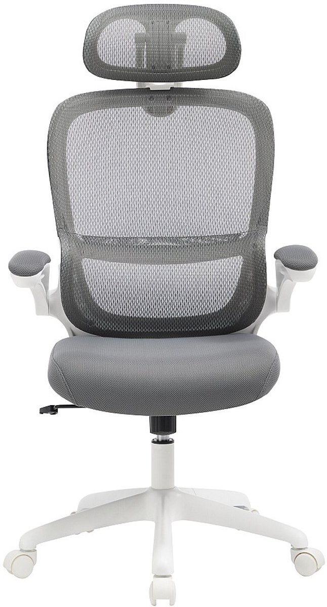 Vente-unique Ergonomische bureaustoel met hoofdsteun - Stof - Grijs en wit - NIRANO