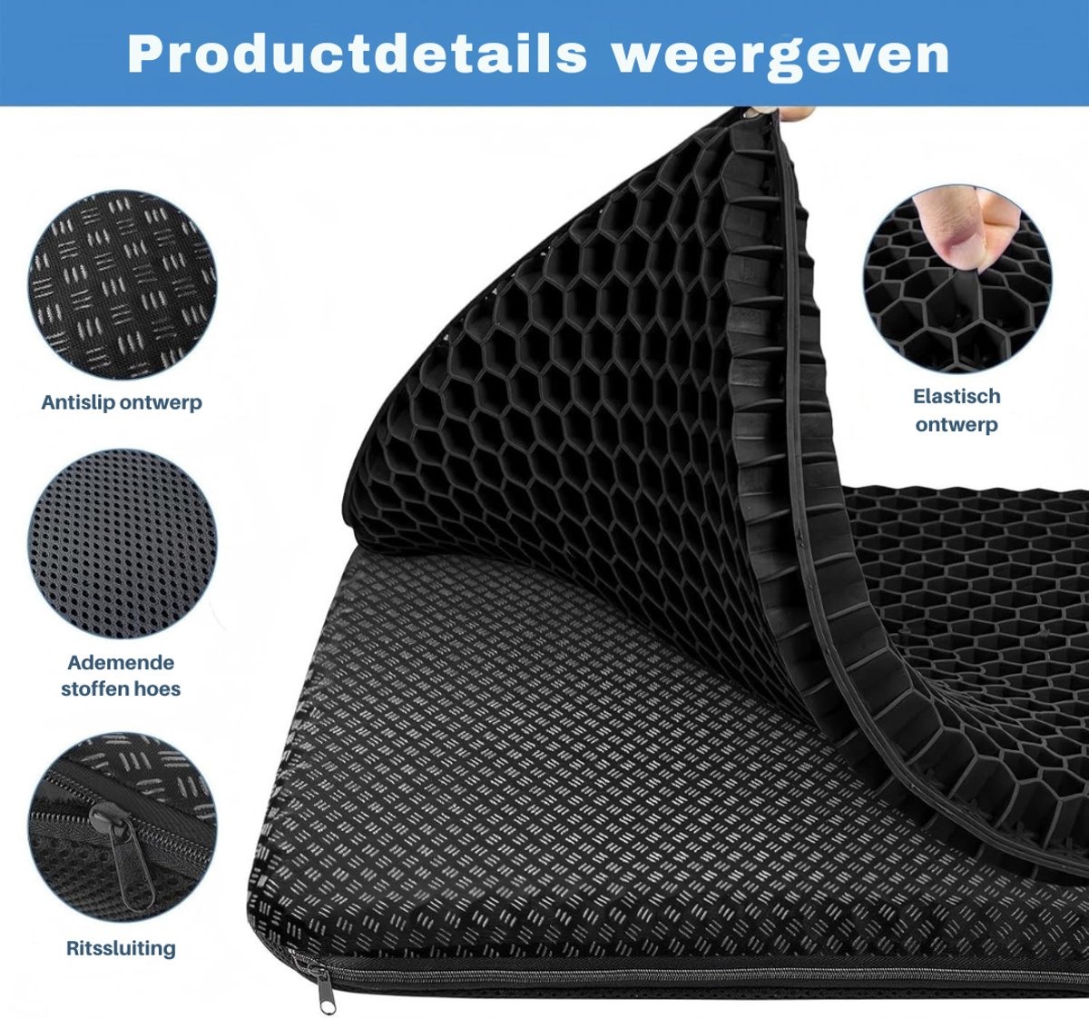 Gelkussen voor Zitontlasting - Zitkussen - Ergonomisch Kussen voor Stoel
