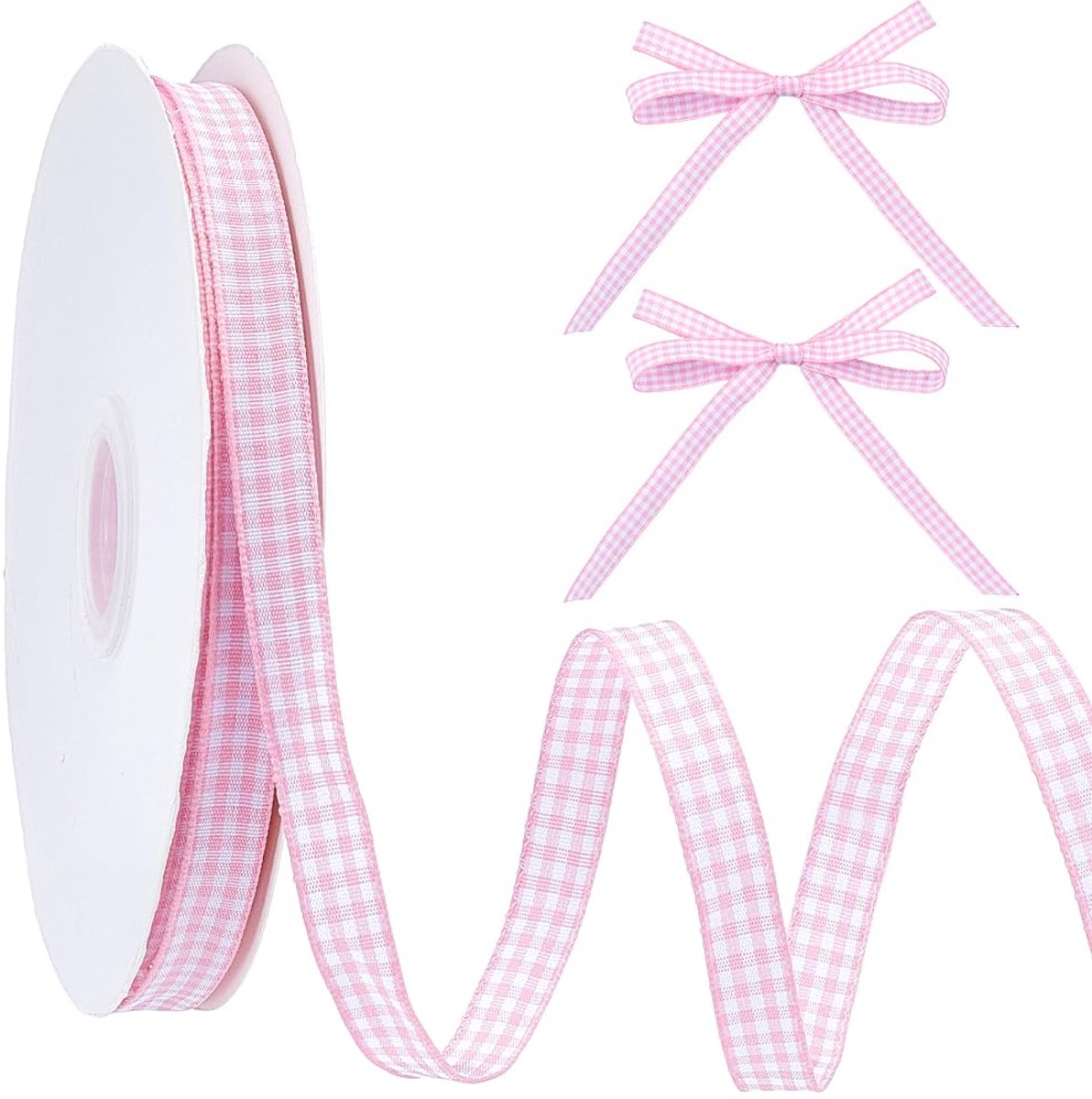 45.72M 10Mm Roze Gingham Lint Geruit Tartan Polyester Geweven Rand Plaid Buffalo Wit Dunne Versieringen Stof Linten Voor Geschenkverpakking Decoratie Zomer Party Diy Ambachten Supply