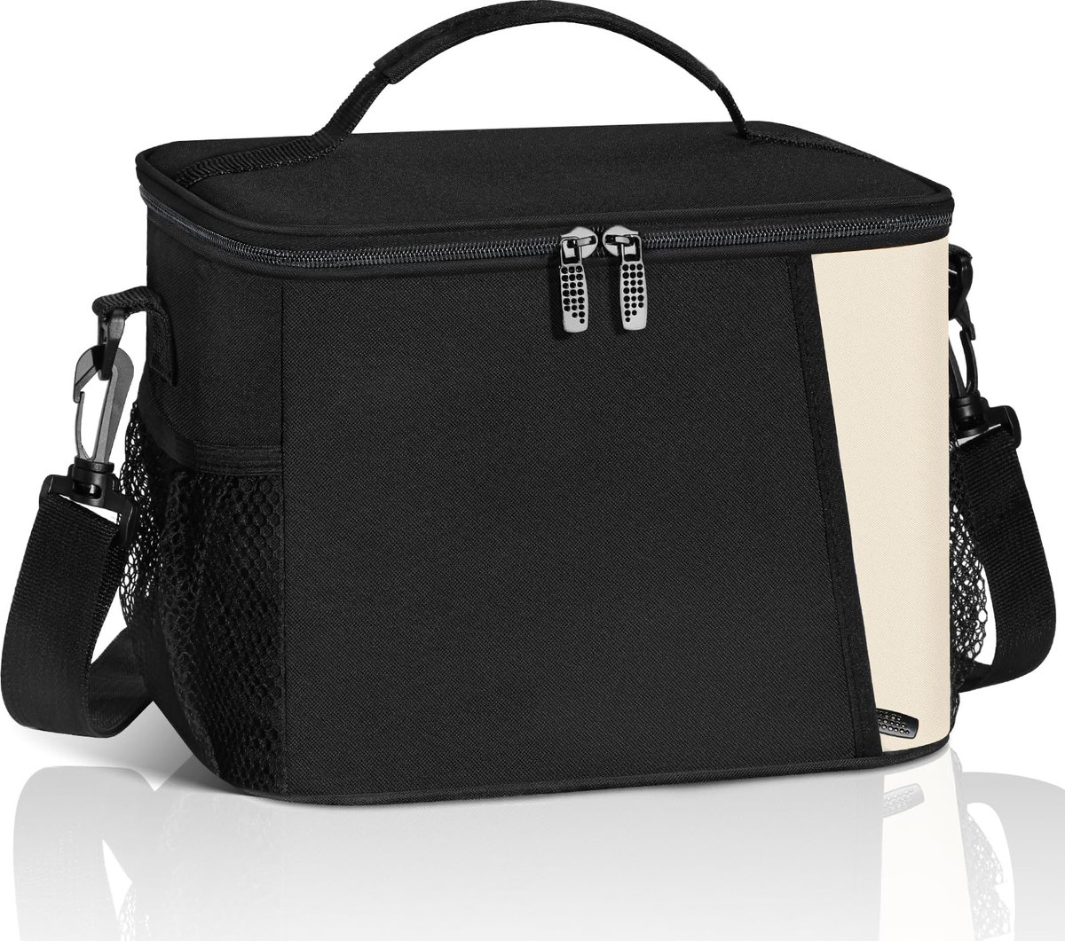 Lunch Tas 8,6 L, Lekvrije Opvouwbare Koeltas, Lunchbag met Verstelbare Schouderband, Thermische Tas met Brede Opening voor Werk, School en Picknick, Zwart