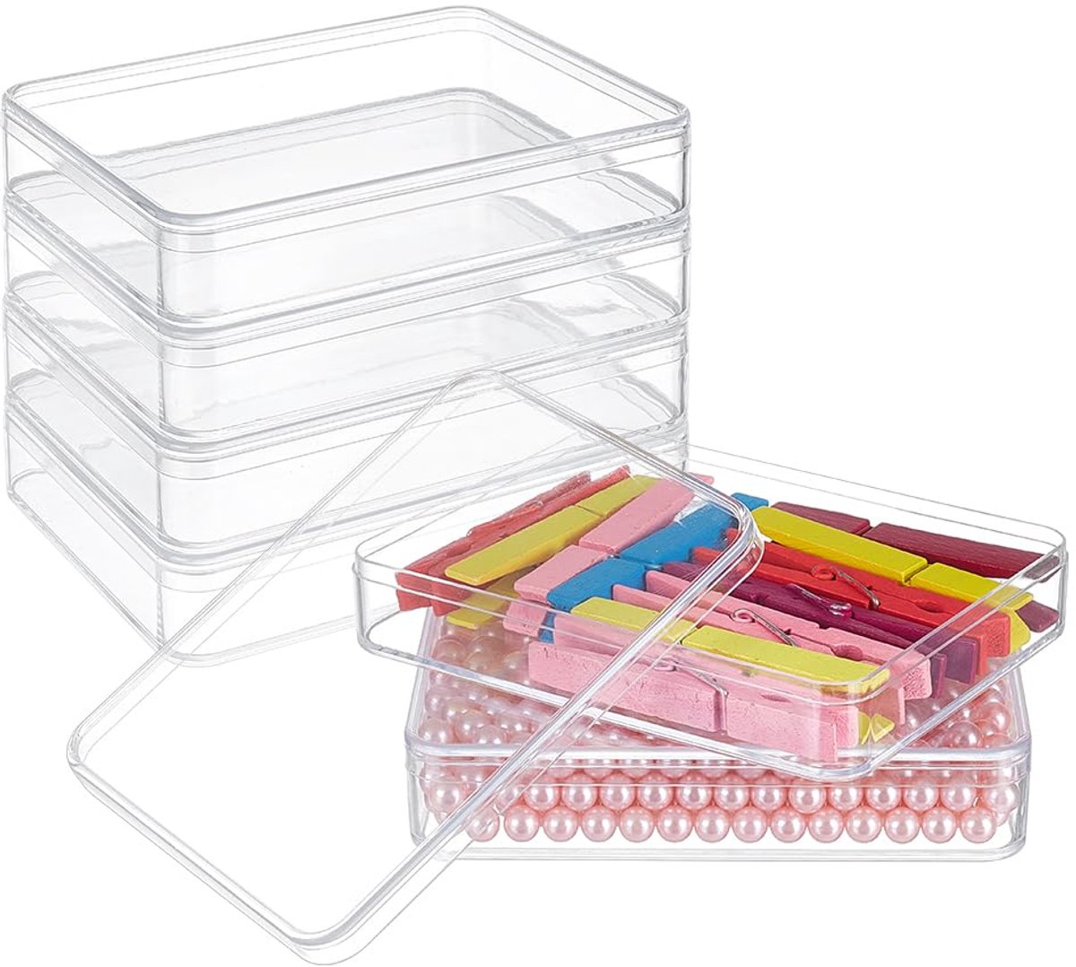 6 stuks acryl opbergdozen met deksels, 13 x 10 x 2,6 cm rechthoekige opslagcontainers transparante plastic vitrines voor bruiloft, feest, sieradenaccessoires