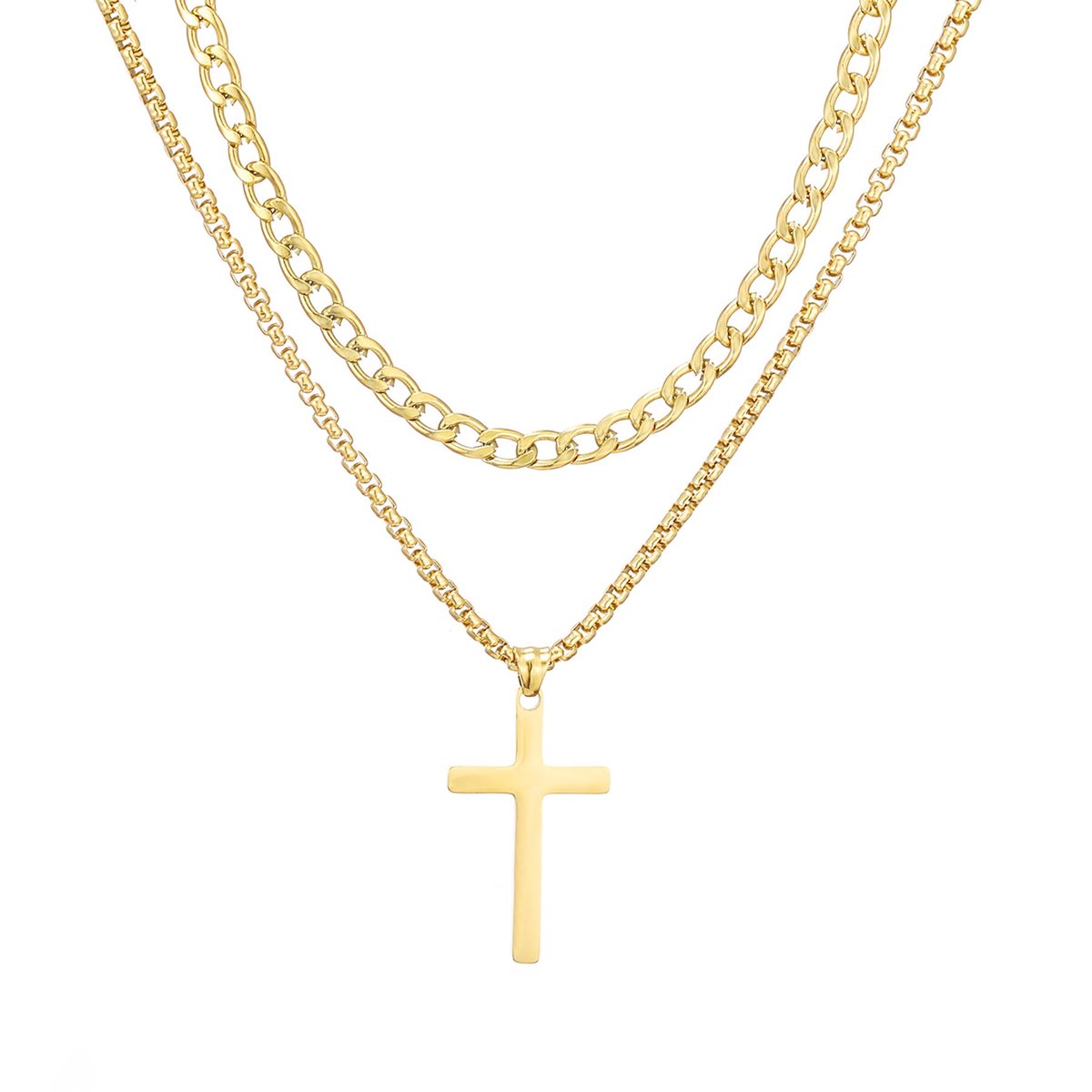 Ketting Heren Kruisketting, 2PCS Zilver/Goud/Zwart Roestvrijstalen Slangenketting en Kruisbeeld Hanger Ketting, Sieraden Geschenken voor Mannen Vrouwen