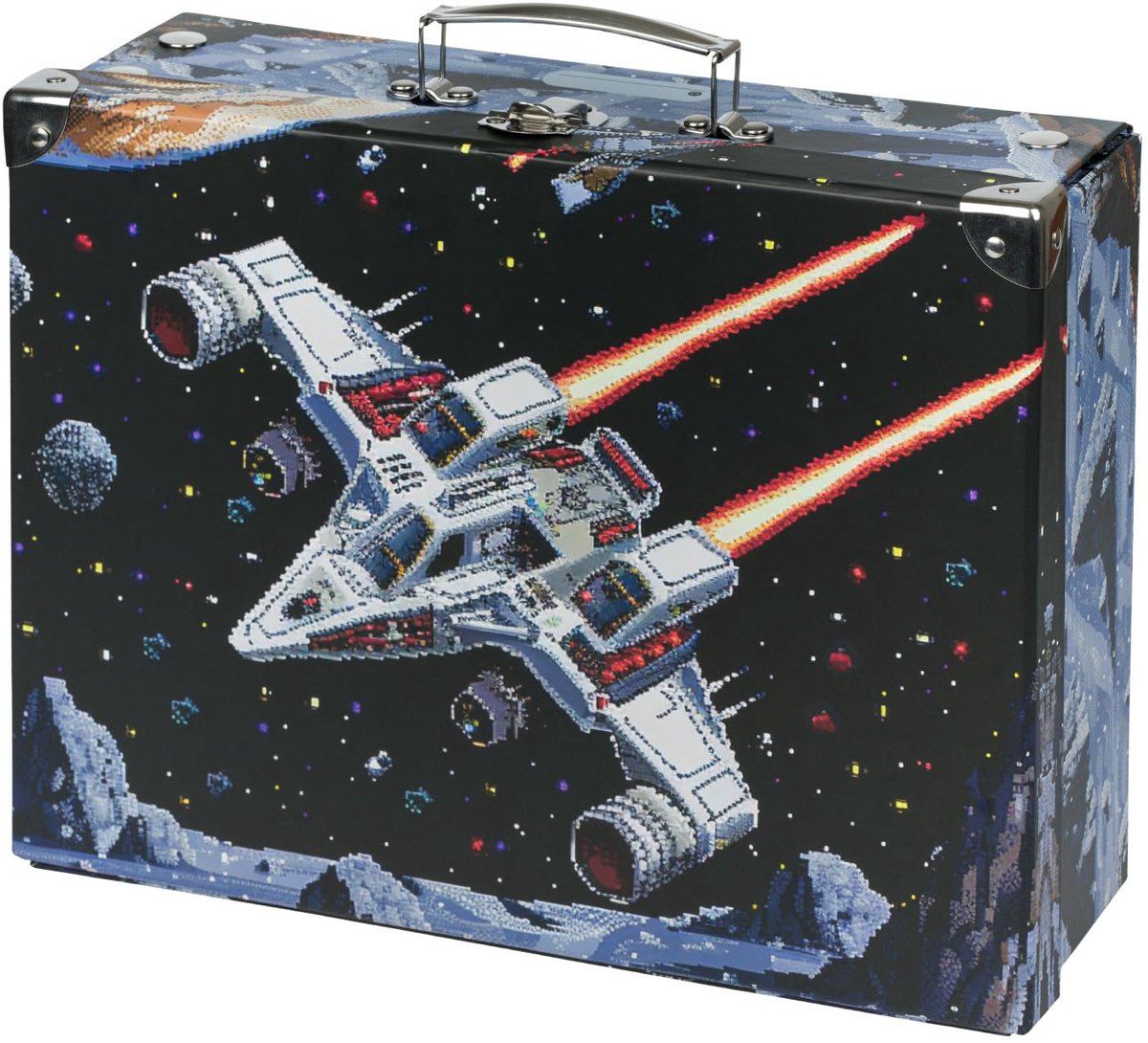 Kinderkoffer voor speelgoed en schoolbenodigdheden, kartonnen koffer, speelgoedkoffer, speelkoffer, opvouwbare kinderkoffer, vouwkoffer, klapkoffer met metalen handvat, 26 x 32,5 x 10,5 cm