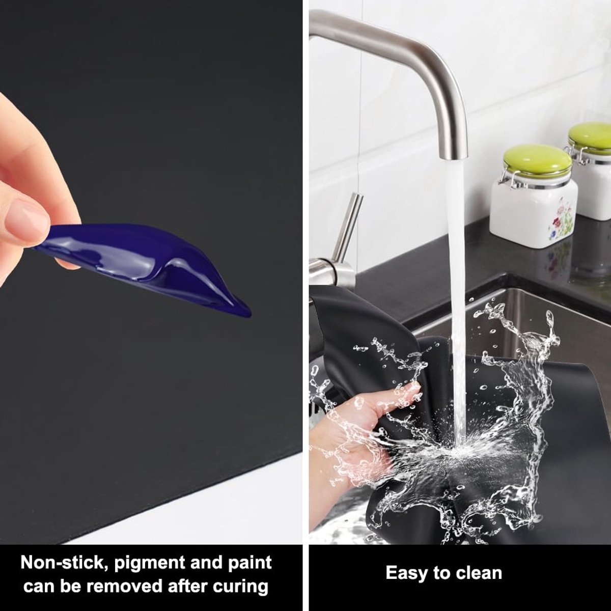 70 X 50 cm Antislip Siliconen Onderlegger, 1mm Dik Multifunctionele Siliconen Mat, Hittebestendige Anti-Aanbakmat Knutselonderlegger Schilderonderlegger voor Epoxyhars, Werkbladbescherming (Zwart)