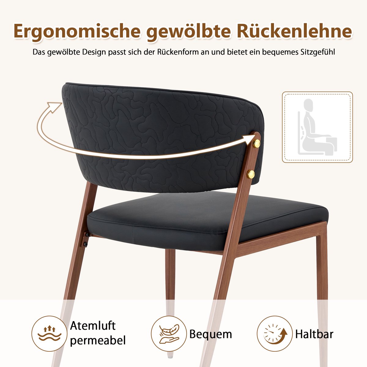 HAUSS SPOLE Eetkamerstoel Set Van 2 Modern Kunstleer Met Metalen Onderstel Ergonomische Rugleuning Voor Eetkamer Woonkamer Keuken Zwart