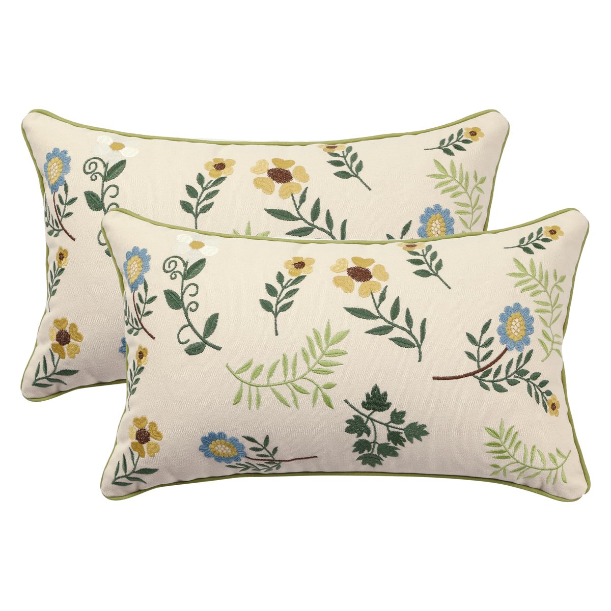 Decoratieve kussenslopen, 30 x 50 cm, set van 2, geborduurde kussenslopen, boerderij, kussenslopen, huisdecoratie, vierkant, bloemenkussensloop (kleine geplette bloem)
