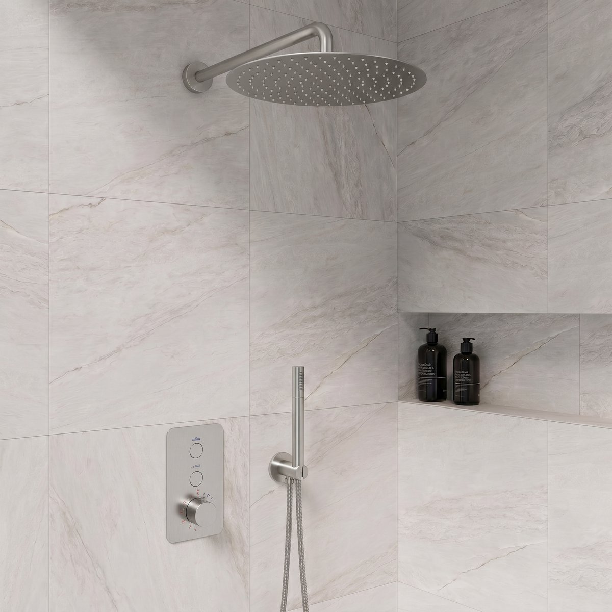 Complete inbouwdouche Sanitado Ferro Click met 30cm stortdouche en handdouche in RVS