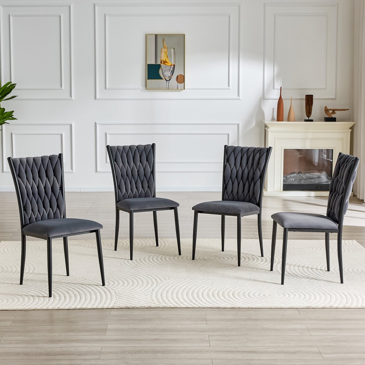 HAUSS SPOLE Eetkamerstoel - Hoge Rugleuning Met Gestikt Design - Comfortabele Gevoerde Zitting - Voor Keuken En Eetkamer - Velvet Donkergrijs