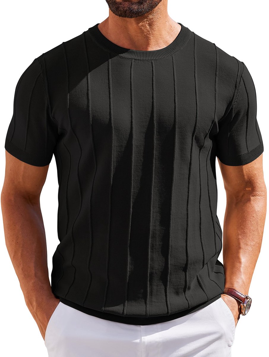 Heren korte mouwen T-shirt zomer licht T-shirt gestreept gebreide shirts werkshirts casual effen T-shirt