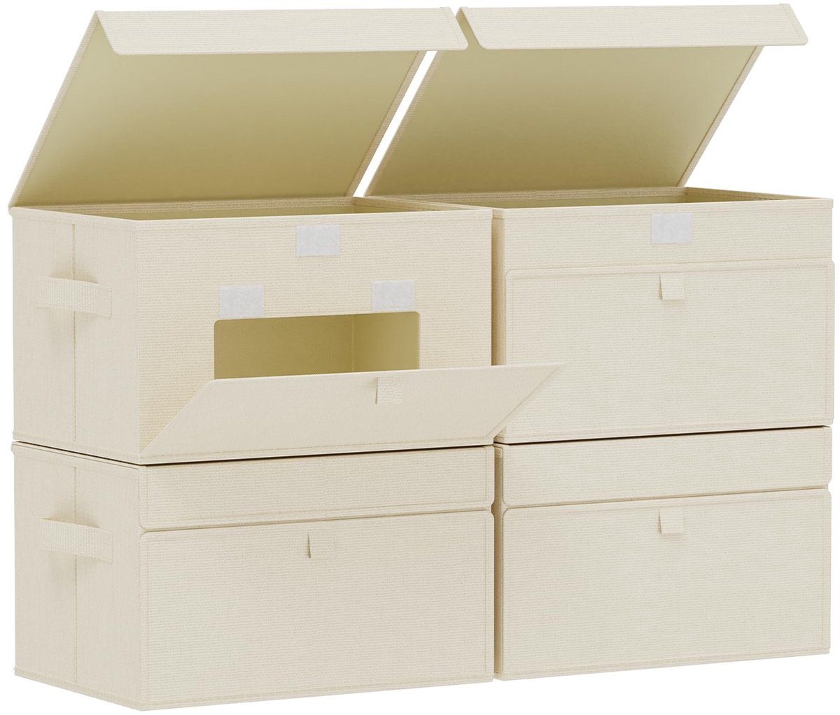 Opbergdozen van stof met deksel, kubuskist met handgrepen, opvouwbare kist voor het opbergen van kleding, boeken, sokken, 4 stuks, 33 x 23 x 20 cm, beige