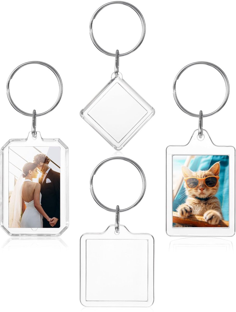 4 stuks fotosleutelhangers, acryl sleutelhangers voor fotolijsten, transparante fotolijst, sleutelring, fotolijsthanger, cadeau, gepersonaliseerde fotolijst voor souvenirs, handwerk
