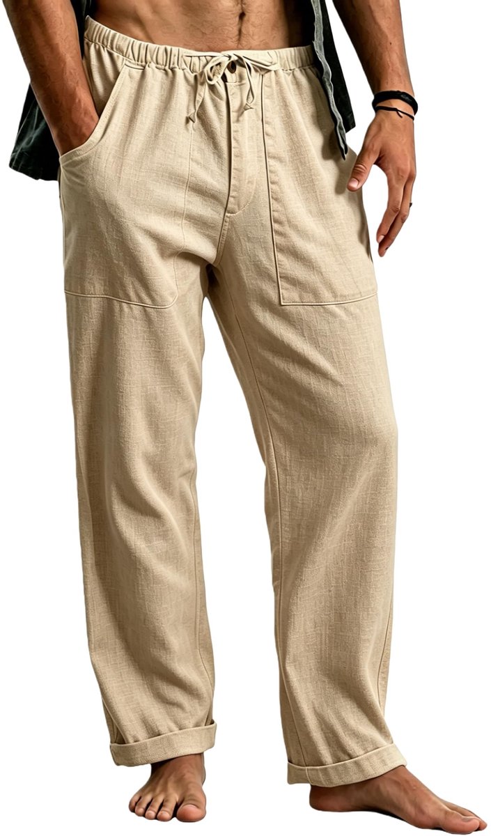 Heren Linnen Broek Licht Zomerbroek met Trekkoord Lange Casual Broek voor Strand Vakantie Dagelijks Gebruik