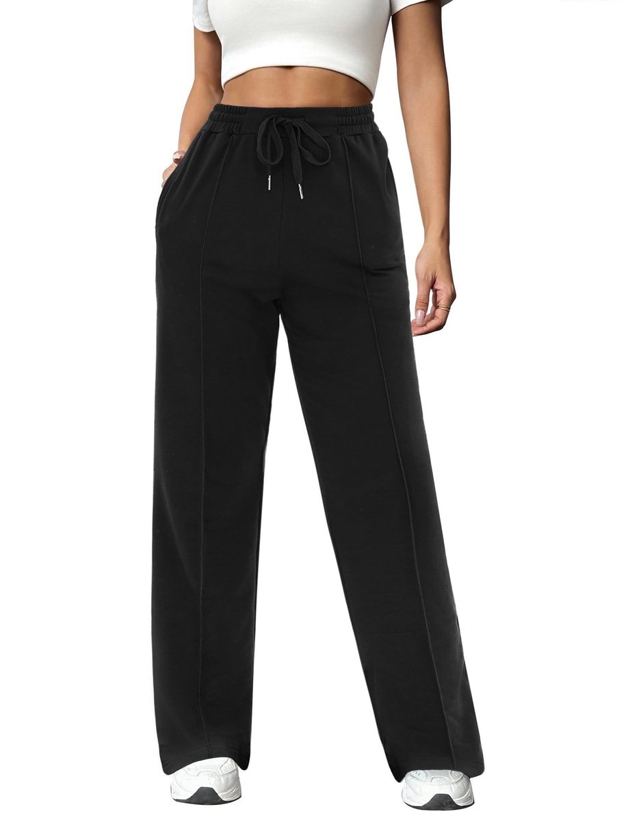 Dailygoods- Joggingbroek Dames Hoge Taille - Lange Sportbroek - Effen Casual Broek - Met Zakken - Elastisch Trekkoord - Katoen/Elastaan