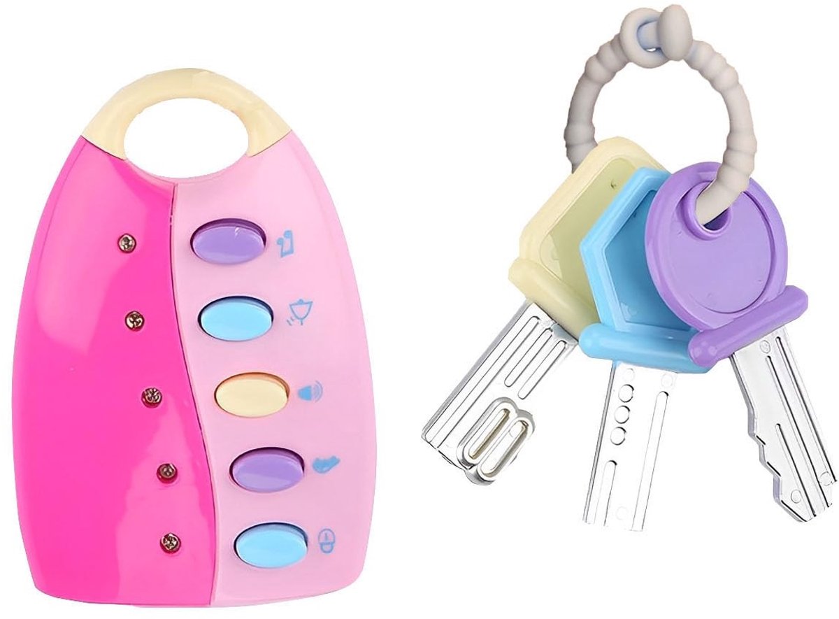 Dailygoods- Sleutelhanger Muzikale Auto - Geluiden en Melodieën - Roze - Kunststof - Afmetingen 10x7,5x3,5 cm - Creatief Speelgoed