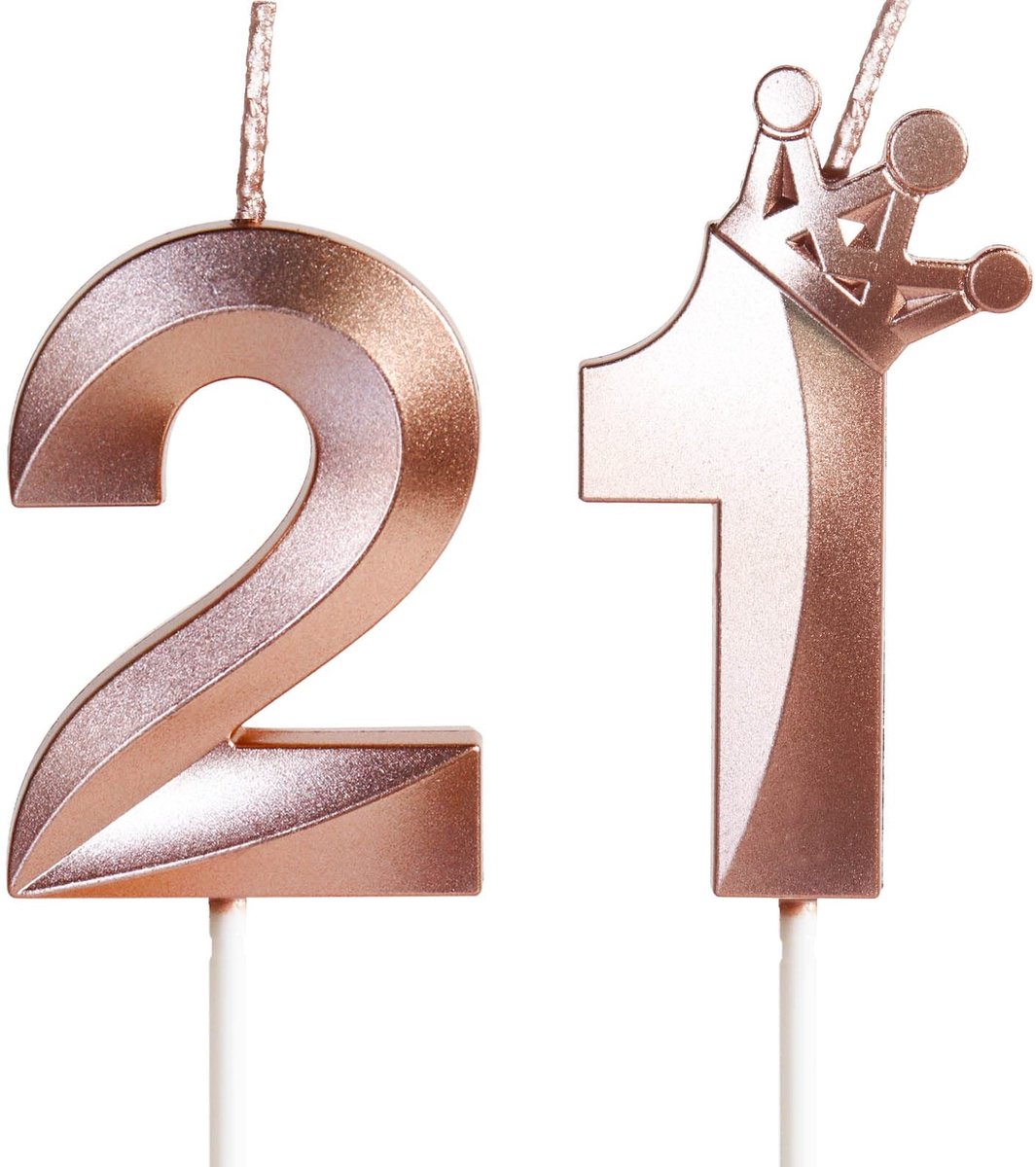 Dailygoods- Verjaardagskaarsen 3D roségoud - Cijferkaarsen set van 2 - Taartdecoratie - Veilig materiaal - 5 cm lang - Ideaal voor verjaardagsfeest - Taartkaarsen