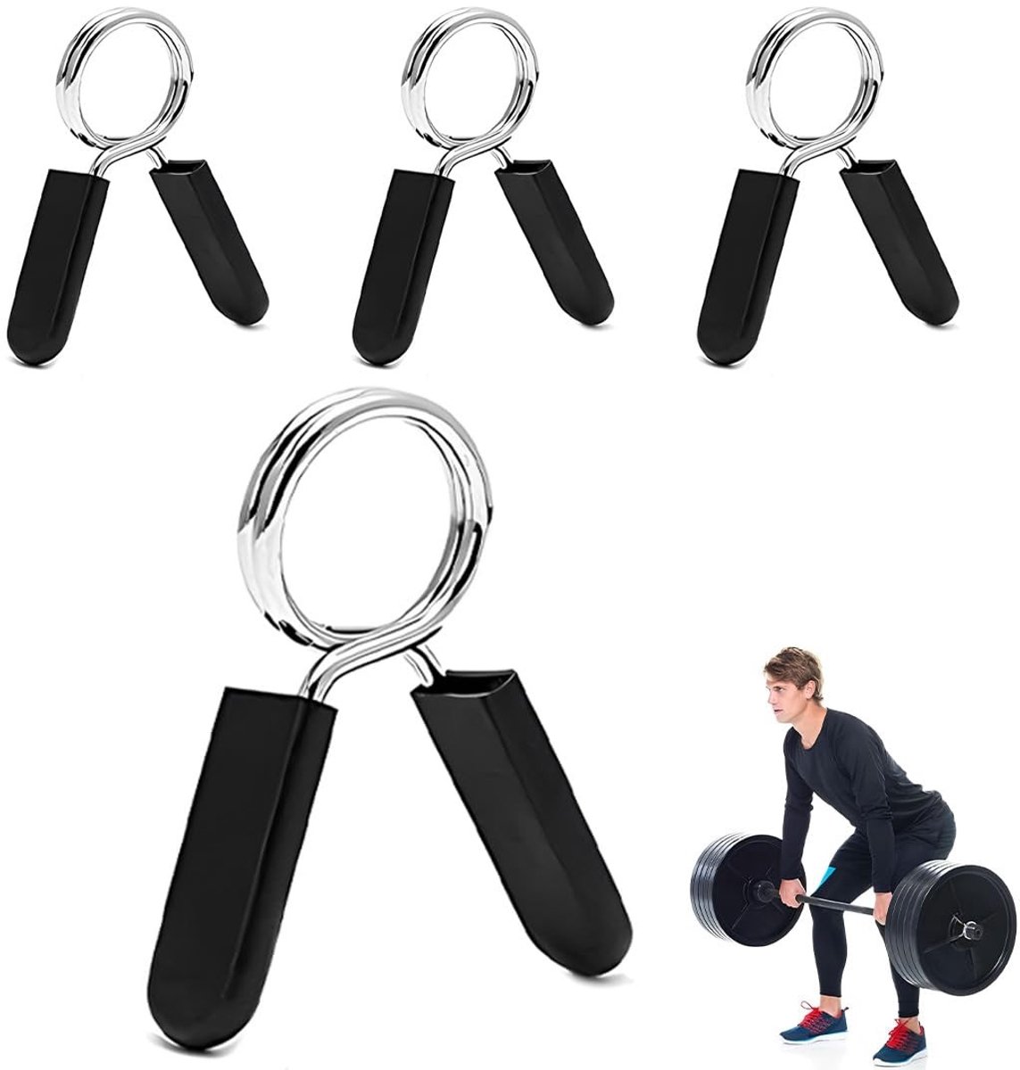 Dailygoods- Halterklemmen 4 Stuks - Veertang voor Gewichten - Antislip Handgreep - Vergrendeling - Duurzaam ABS-Kunststof - Geschikt voor Halterstangen 25-26 mm - Gewichtklemmen