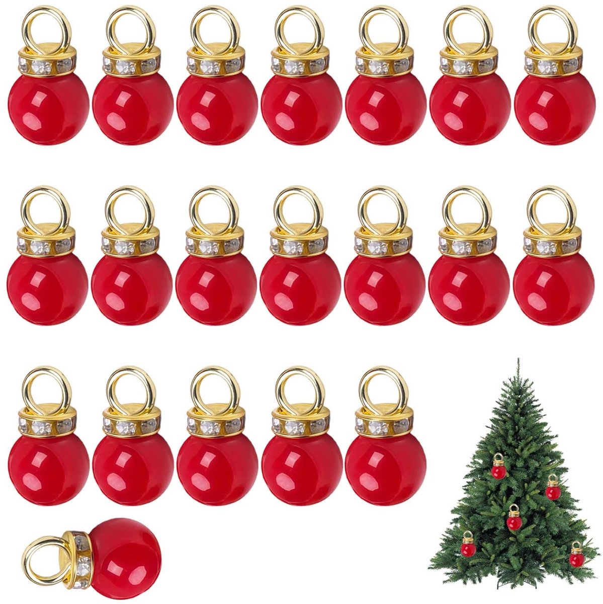 Dailygoods- Kerstboomdecoratie set van 20 mini kerstballen - Micro kerstballen - Rood/groen/goud - Miniatuur accessoires - DIY sieraden - Glad ontwerp