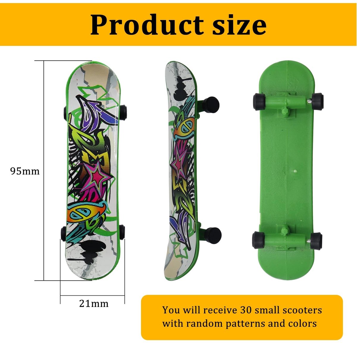 Dailygoods- Vingerskateboard 30 Stuks - Mini Skateboardset - Vingerboard Speelgoed - Creatief Gastgeschenk - Polypropeen - 9,5 x 2,7 x 1,9 cm - Mini Skateboard