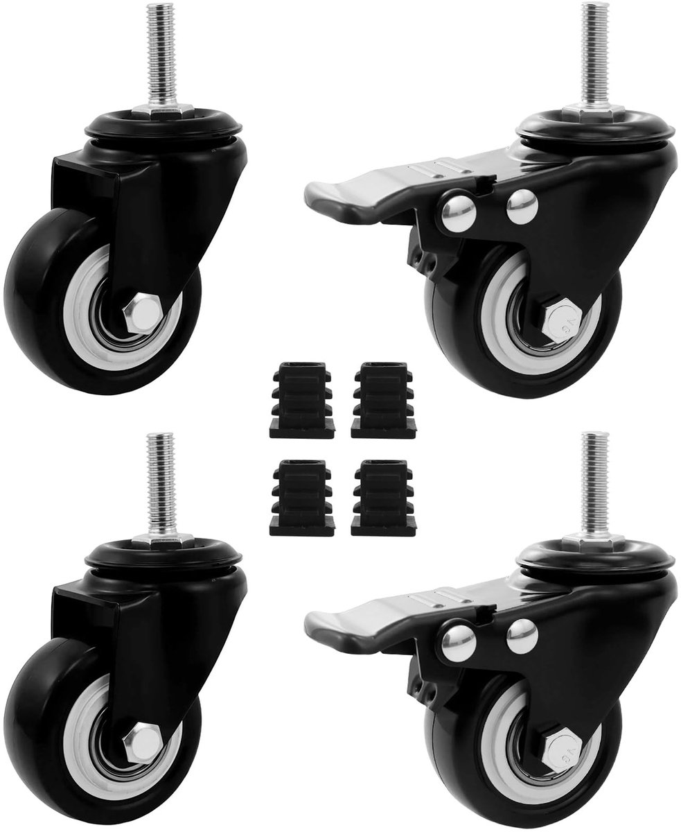Dailygoods- Meubelwielen 50 mm - Zwenkwielen met Rem - Geruisloos - 360 Graden Rotatie - Tot 70 kg - Voor Zware Meubels - Rolwielen