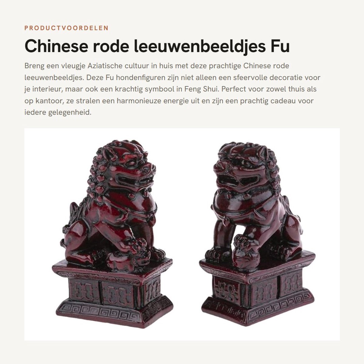 Dailygoods- Leeuwenbeeldjes - 2 Fu Hondenfiguren - 10,5 x 6 x 4 cm - Aziatische Decoratie - Feng Shui Decoratie - Cadeau-idee - Exclusief Design - Decoratiebeeldjes