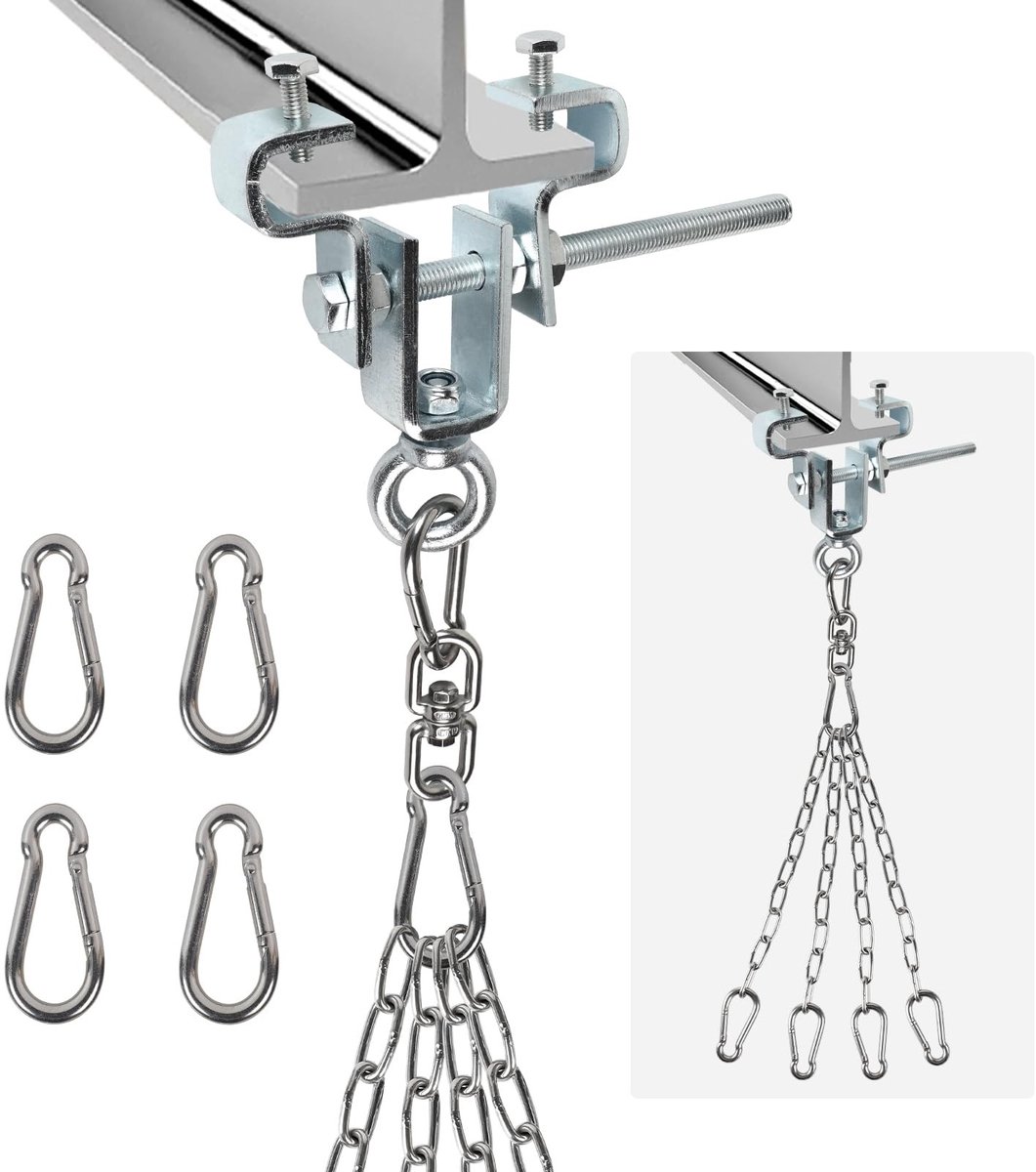Dailygoods - 1 stuk bokszak I-balk ophangsysteem, stalen I-balk zware bokszak hanger met 4-strengige bokszak ophangketting, zandzak bevestigingskarabijnhaak voor indoor outdoor Muay Thai training, boksen