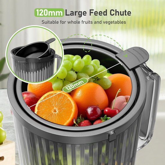Slowjuicer - Sapcentrifuge Koude Pers - Gezond Sap Maken - Grote Vulopening - 2.3 Liter - Grijs — afbeelding 5
