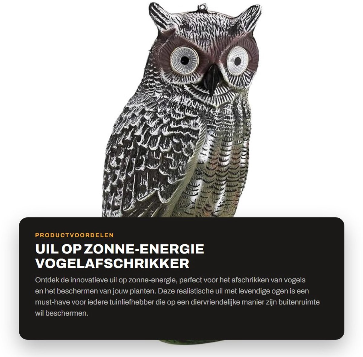 Dailygoods - Uil op Zonne-energie - Vogelafschrikker - Realistisch Design - 19 x 18 x 42 cm - Buitencontrole - LED Ogen - Geschikt voor Tuin