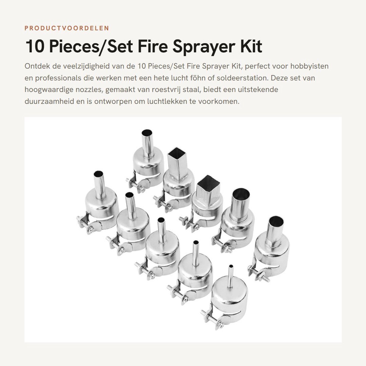 Dailygoods - 10 Pieces/Set Fire Sprayer Kit - Soldering Tools - Ronde en vierkante nozzles - Stainless Steel - Geschikt voor reparatie - 10 stuks