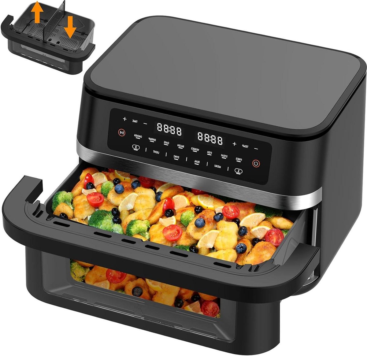 Heteluchtfriteuse Dubbele Zone - Airfryer met 2 kamers - Flexibel Koken - Verstelbare Ruimte - 11 Liter - Zwart