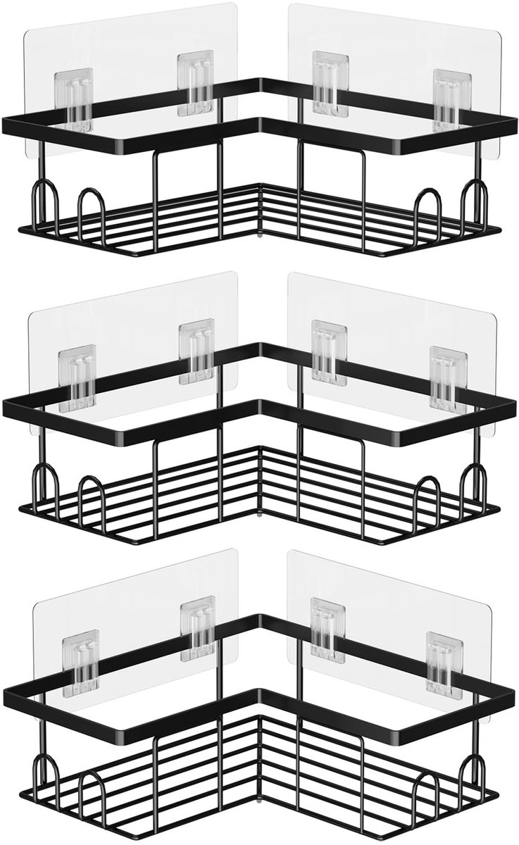 Dailygoods- Doucheplank zonder boren - Hoekdouche Caddy - 3 Stuks - Zelfklevend - Badkamer Opslag - Tot 20 kg draagvermogen - Doucherek